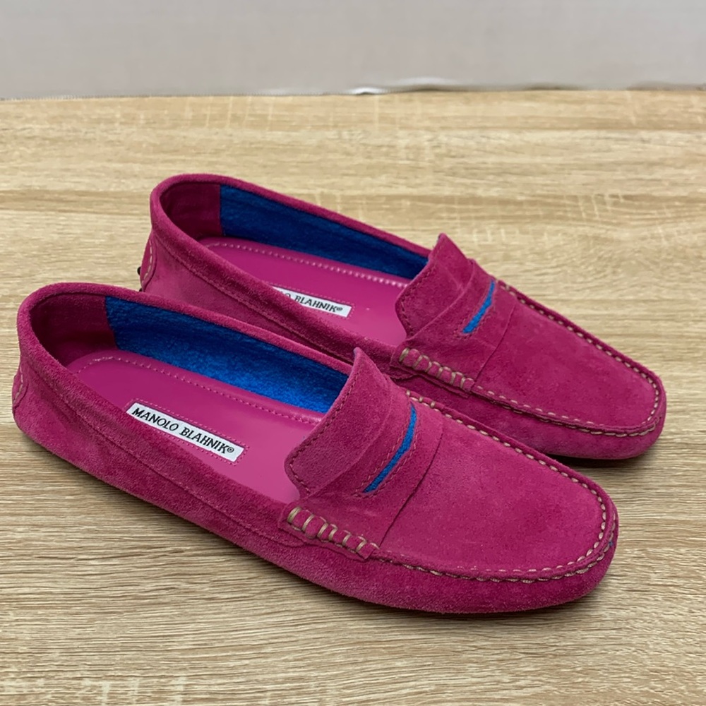 Manolo Blahnik Pink Suede Loafers